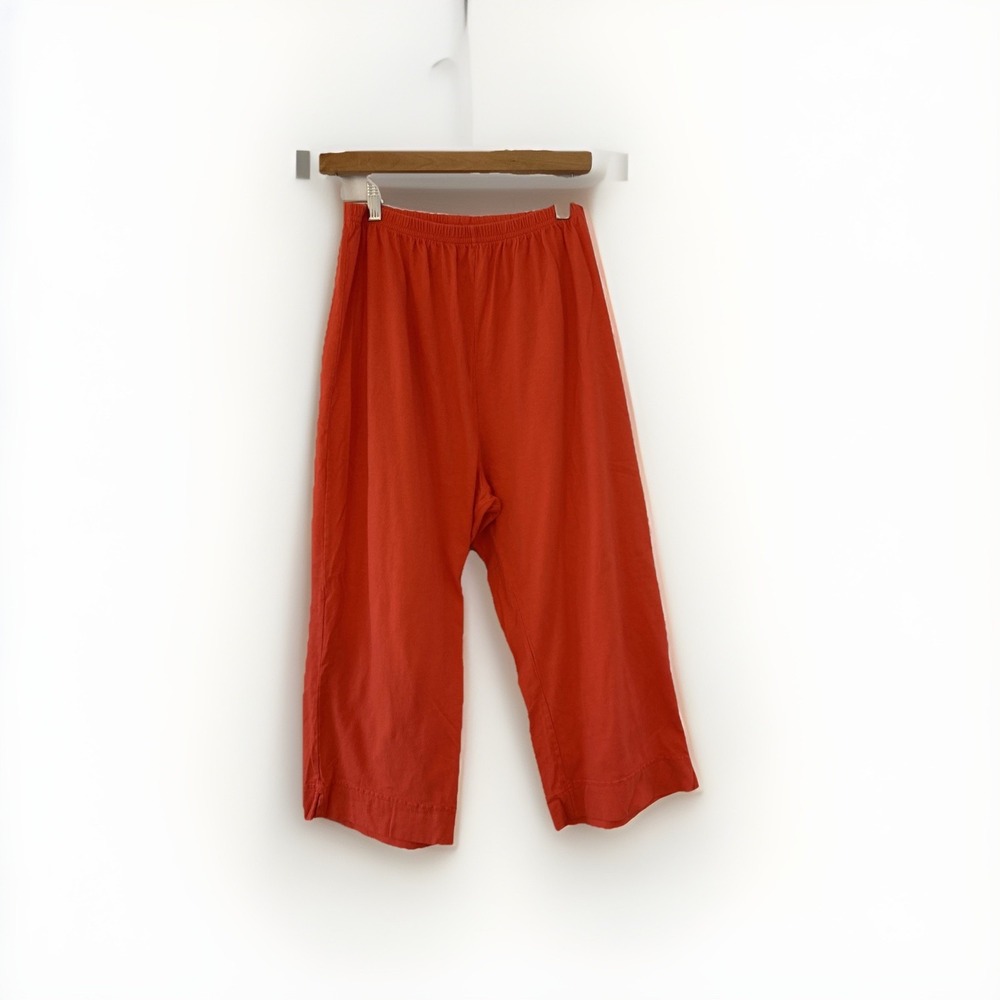 Fresh Produce Womens Pants L Orange Crop Wide Leg Cotton Knit Lagenlook Beachy